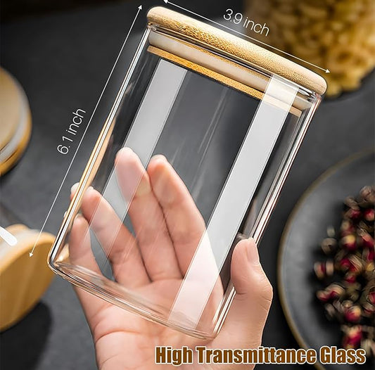 33 oz Glass Food Storage Jars with Airtight Lids, Clear Glass Jar with Bamboo Lid, Airtight Food Canister for Tea, Candy, Coffee, Sugar, Cookie, Snack. (Round | 5+6 Inch) SET of 3