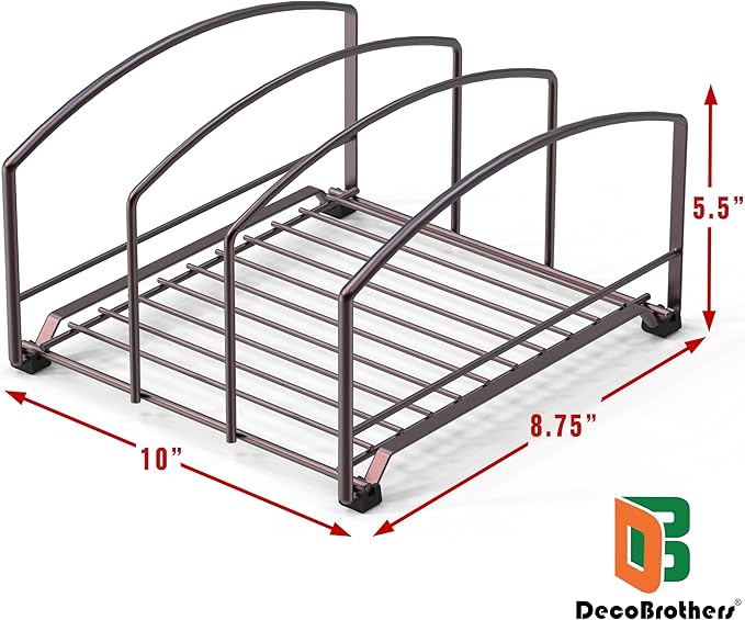 Deco Brothers Cookware Organizer Rack for Kitchen Cabinet, 3 Slot Holder, Bronze