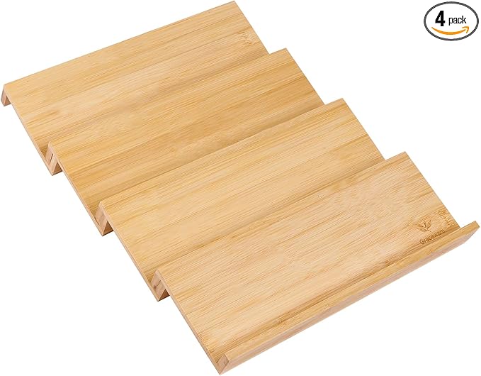 Bamboo Spice Drawer Organizer, 4 Tier Stackable Spice Rack for Cabinet (4.8" D x 13" W x 1.9" H), Seasoning Storage Organization