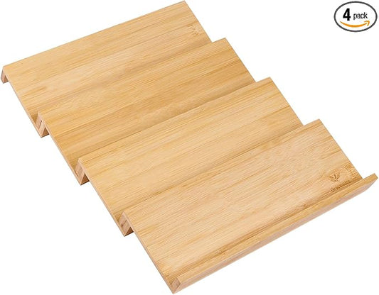 Bamboo Spice Drawer Organizer, 4 Tier Stackable Spice Rack for Cabinet (4.8" D x 13" W x 1.9" H), Seasoning Storage Organization