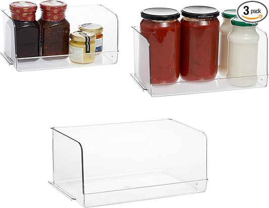 SIMPLEMADE Clear Refrigerator Organizer Bins - Clear Bins for Fridge, Containers for Fridge and Freezer, Multipurpose Storage for Kitchen, Office, Bathroom, Pack of 3 (Design 1)
