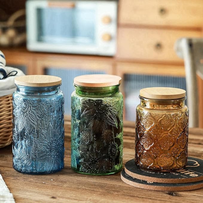 Vintage Glass Jar with Lid, 34 oz Decorative Mason Jar for Home Kitchen Storage Coffee Tea Sugar Biscuit Candy Jar (Green, 1 Pack)