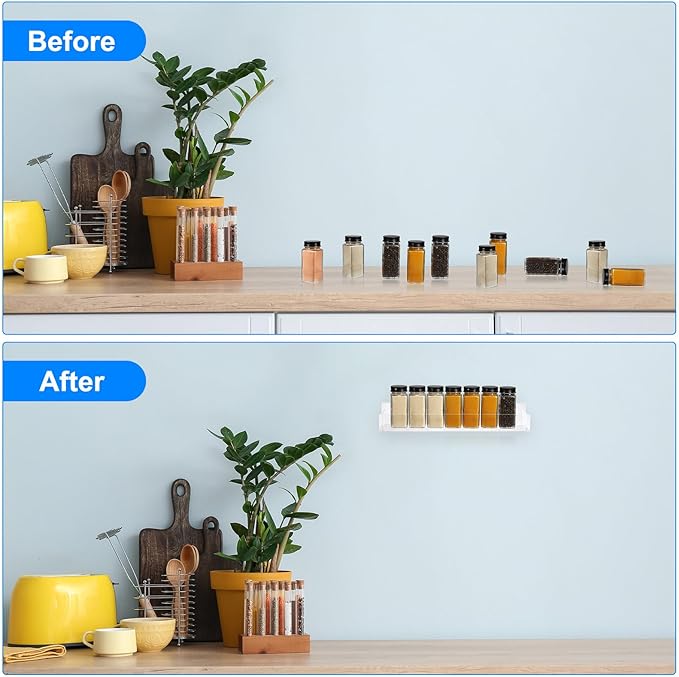 uxcell Acrylic Spice Rack Wall Mount, 4 Set Acrylic Spice Shelf Organizer, Hanging Seasoning Jar Storage Holder, Clear Display Rack for Kitchen Wall Cabinet Door