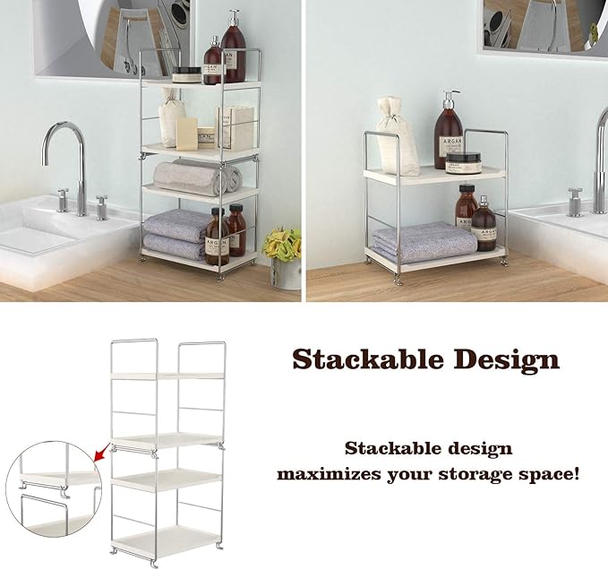 Plastic/Metal Freestanding Stackable Organizer Shelf,Bathroom Countertop Storage Shelf Cosmetic Organizer Holder Kitchen Spice Rack,2-Tier Standing Rack (Silver)
