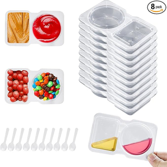 10-Pack Reusable Snack Containers with Lids & Spoons | Double Compartment Condiment Containers | Dishwasher-Safe, Leakproof Snack Box for Lunchables, Sauces & On-the-Go Meals (10)