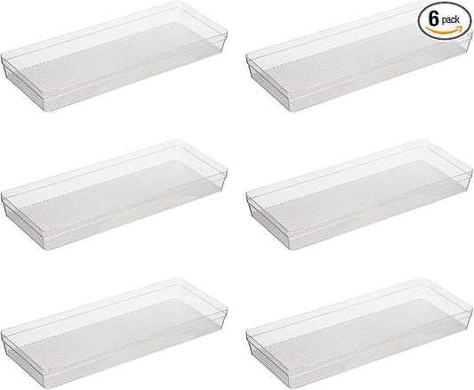 Oggi Clear Drawer Organizer - 6.25" X 15.75" (Set of 6) - Ideal for Organizing Kitchen Drawers, Office, Desk, Silverware, Kitchen Utensils, Cosmetics and Bathrooms