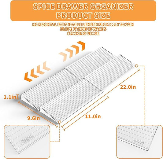 Yieach Clear Acrylic Spice Drawer Organizer,2 Tier- 2 Pack In Drawer Spice Organize and Kitchen Jars Seasoning Organizer Insert,Expandable From 11'' to 22'' Spice Rack and Tray for Cabinet