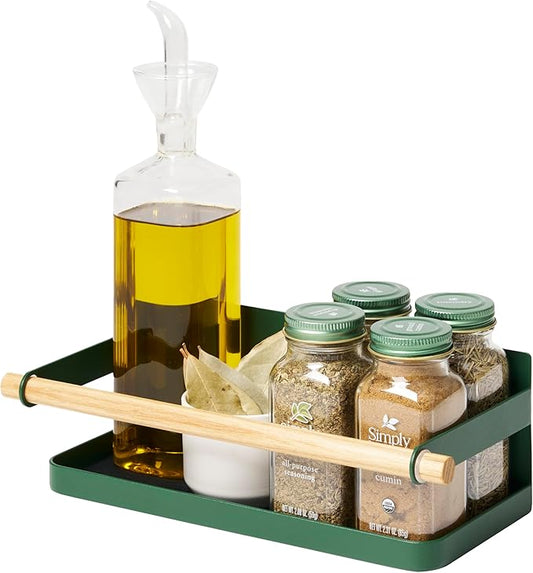 YAMAZAKI Home Strategist Magnetic Spice Storage Rack Organizer For Fridge - Steel + Wood