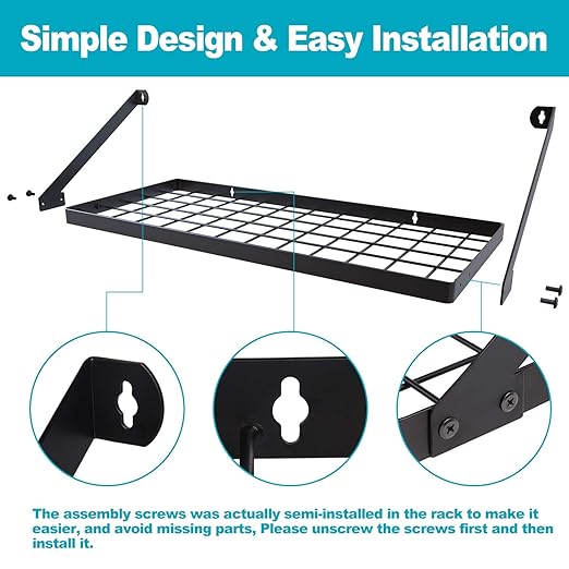 Vdomus Hanging Pots and Pans Organizer - Wall Mounted Pot Rack with 15 Hooks, 29.3 x 13 Inch Heavy-Duty Cookware Organizer for Kitchen Storage - Ideal Pot and Pan Holder with Square Grid Design, Black
