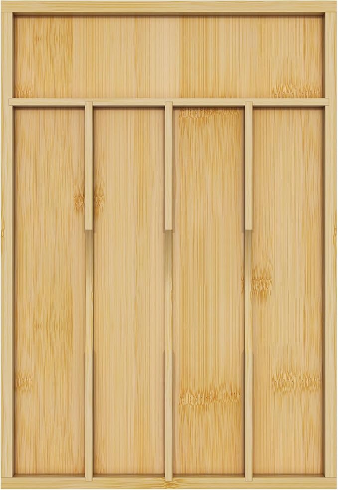 Bamboo Utensil Organizer for Kitchen Drawers, Utensil Tray and Cutlery Silverware Holder,Wood Drawer Dividers with 5 Slots