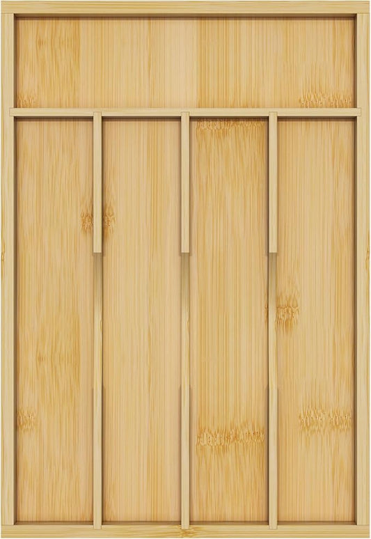 Bamboo Utensil Organizer for Kitchen Drawers, Utensil Tray and Cutlery Silverware Holder,Wood Drawer Dividers with 5 Slots