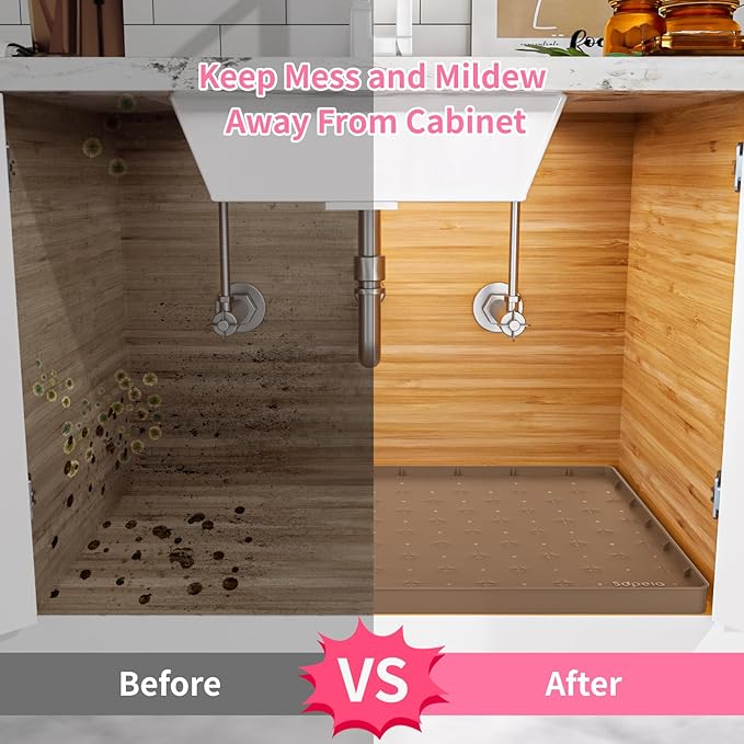 Sdpeia Under Sink Mat for [19" x 12"] Cabinet, Upgraded Silicone Waterproof Mat Kitchen Cabinet Liner Cabinet Protector Kitchen Organizers and Storage