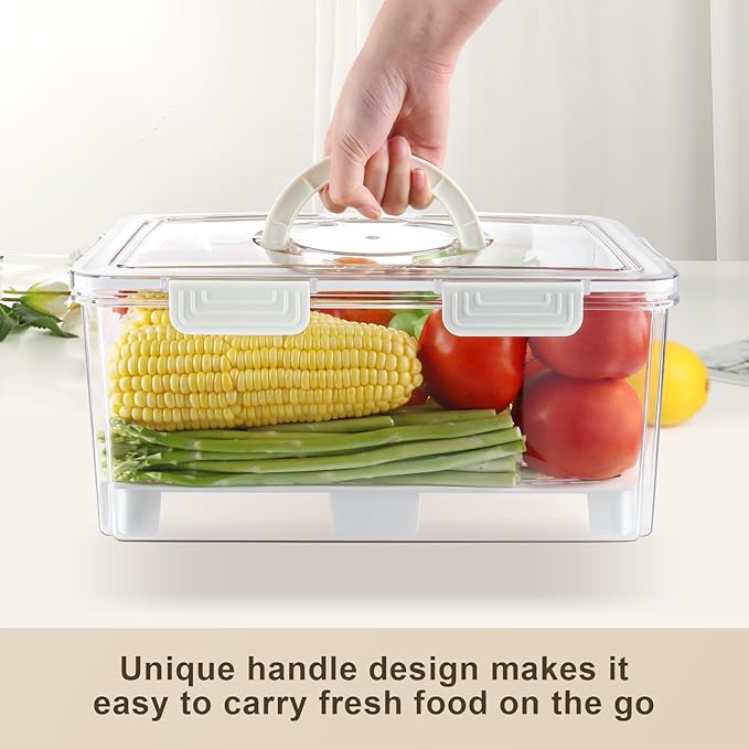 7 Pack Fresh Food Storage Containers, Produce Saver Box with Drain Baskets & Lid, Reusable Fridge Organizer, BPA-Free Airtight Fruit Organizer for Refrigerator, Stackable Plastic Fruit Veggie Saver