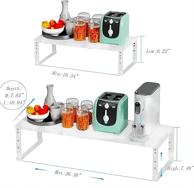 Expandable Spice Rack Organizion for Kitchen Cabinet, Seasoning,Bathroom Organizer Display Shelf, Stackable Multi-Purpose Shelves.Easy-to-Install（1Pack/White,Medium
