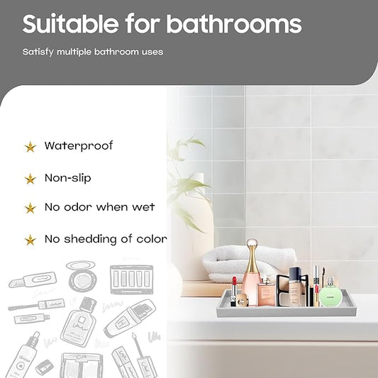 Vanity and Bathroom Tray, 11.8" ABS Countertop Organizer,Waterproof Vanity Tray for Toilet Tank,Perfume,Soap,Keys,Bathroom Accessories,Kitchen and Bath Trays,Non Slip Small Trays,Gray,2 Pack