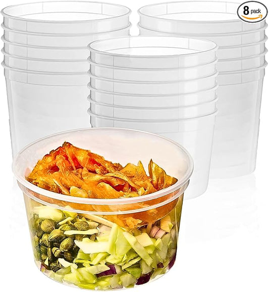 Green Direct 64 oz Plastic Round Deli Containers with Lids - Freezer Safe, BPA-Free, Disposable Food Storage for Soups, Ice Cream, and Meal Prep - Pack of 8