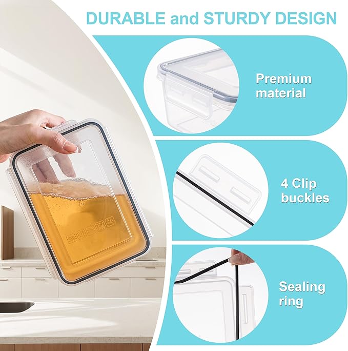 KAGUYA 4 pack Food Storage Containers with Lids, Plastic Food Containers for Pantry Organizers and Storage, 34 Oz, 100% BPA Free, Leak-Proof, Microwave and Freezer Safe