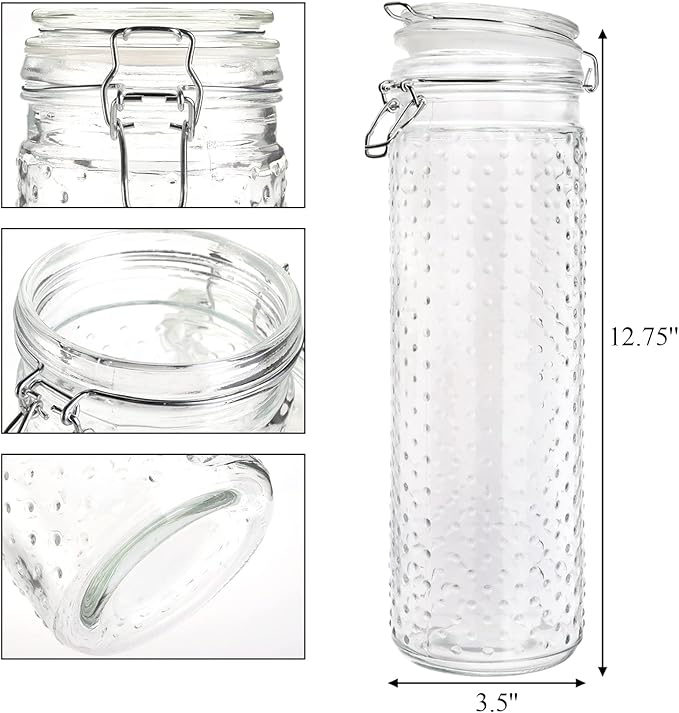Yesland 2 Pcs 60 Oz Glass Food Storage Jar Canister with Airtight Seal Lid - Large Noodle Holder/Spaghetti Storage Container - Cereal Containers for Kitchen Canning, Pasta, Sugar, Beans and Spice
