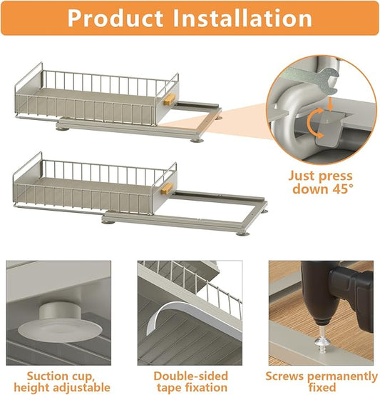 Under Sink Organizer, 2 Packs Under Sink Organizers and Storage, Slide Out Pull Out Cabinet Organizer Shelf with Metal Drawers for Kitchen Bathroom Pantry, Gray
