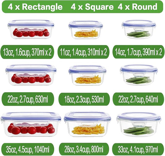 HOMBERKING 24pc Glass Food Storage Containers with Lids, Glass Meal Prep Containers, Airtight Glass Bento Boxes, BPA Free & Leak Proof, Pantry Kitchen Storage(12 lids & 12 Containers) - Purple