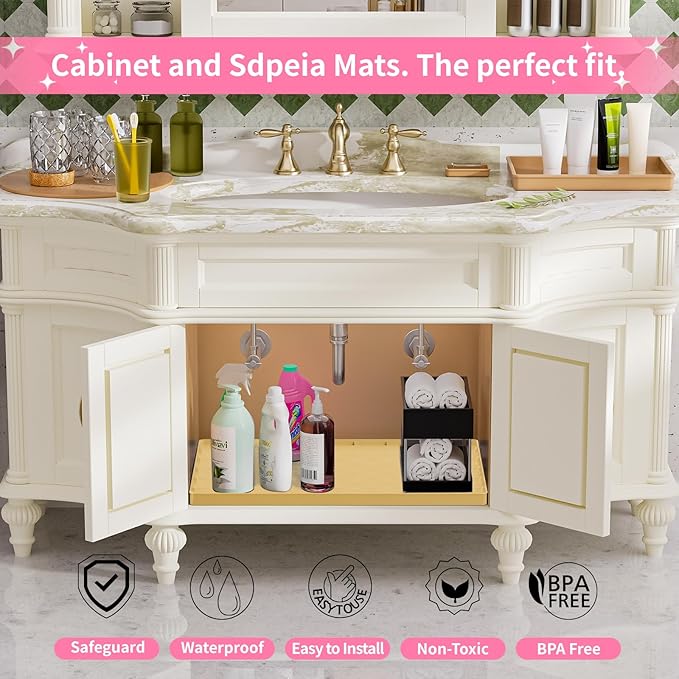 Sdpeia Under Sink Mat for [22" x 14"] Cabinet, Upgraded Silicone Waterproof Mat Kitchen Cabinet Liner Cabinet Protector Kitchen Organizers and Storage