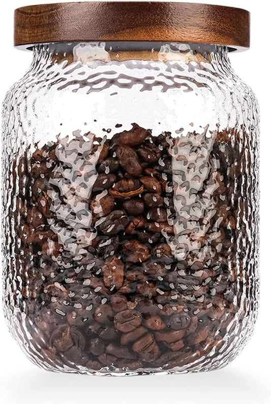 WHJY Glass Storage Container with Lid, Airtight Glass Jars, Farmhouse Tea Canister, Dog Treat Jar for Pet, Irregularity Texture Glass Candy Cookies Coffee Canister Jar Bath salt Container - 17oz