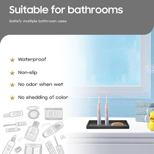 Vanity and Bathroom Tray, 6.3" ABS Countertop Organizer,Waterproof Vanity Tray for Toilet Tank,Perfume,Soap,Keys,Bathroom Accessories,Kitchen and Bath Trays,Non Slip Small Trays,Black