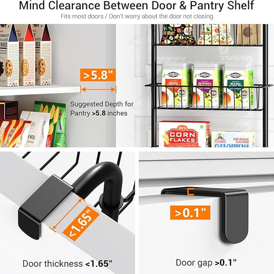 Over The Door Pantry Organizer Spice Rack: 6-Tier Metal over the Door Organizer - Pantry Organization and Storage - Hanging spice Rack Back Of Door Organizers
