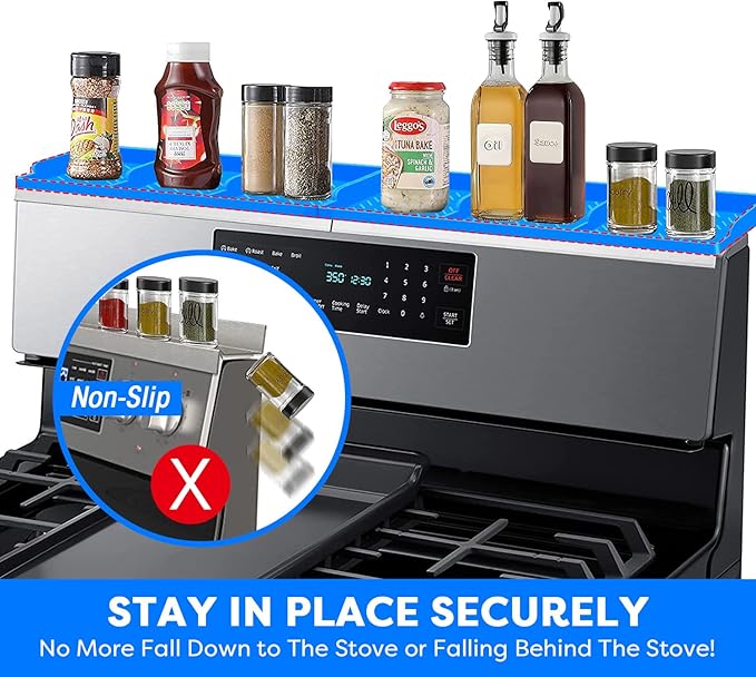 Stove Top for Silicone Shelf,30 Inch Magnetic Shelf Over the Stove Spice Rack,Kitchen Shelf for Above Stovetop Organizer Magnet Flat Back of Stove-Blue