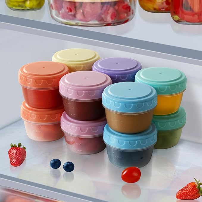 12 Pack 2.7 OZ Salad Dressing Containers to Go with Lids, Dishwasher & Microwave Safe, Leakproof, Multicolor, 5.31 x 4.52 x 4.52 inches