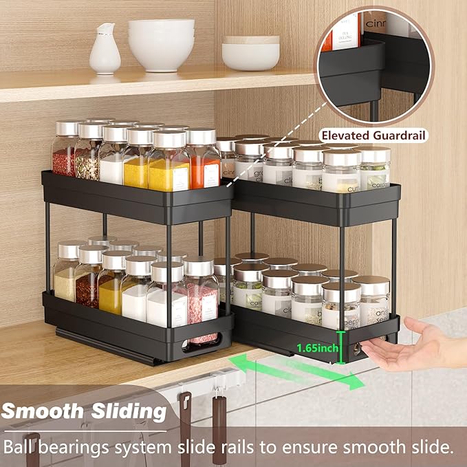 Pull Out Spice Rack Organizer for Cabinet, 2-Tier Slide Out Spice Racks Organizer,Easy Installation Cabinet Organizer Seasoning Kitchen Organizer,4.4''Wx10.5''Dx8.26''H,2Pack