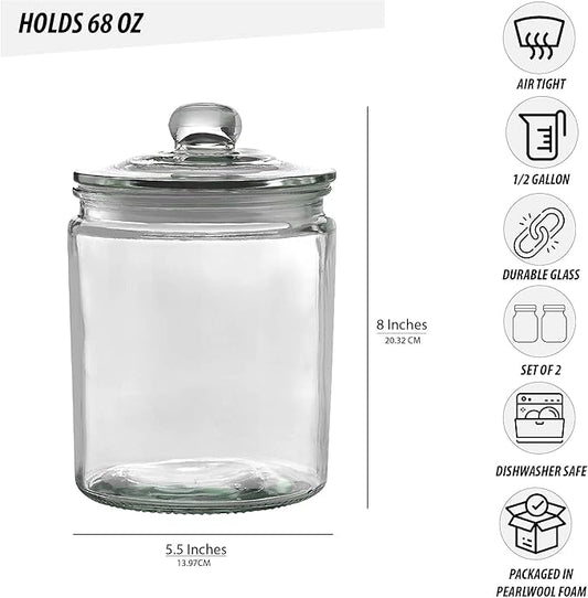 Set of 3 Glass Jar with Lid Airtight Glass Storage Cookie Jar for Flour, Pasta, Candy, Dog Treats, Snacks & More | Glass Organization Canisters for Kitchen & Pantry | 30 Ounces