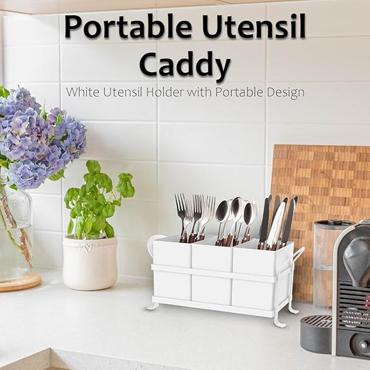 NOLIES Kitchen Utensil Holder, Silverware Caddy, Flatware Cutlery Organizer, Ideal for Modern Countertop Storage Solutions & Party Use, Metal and Durable Design