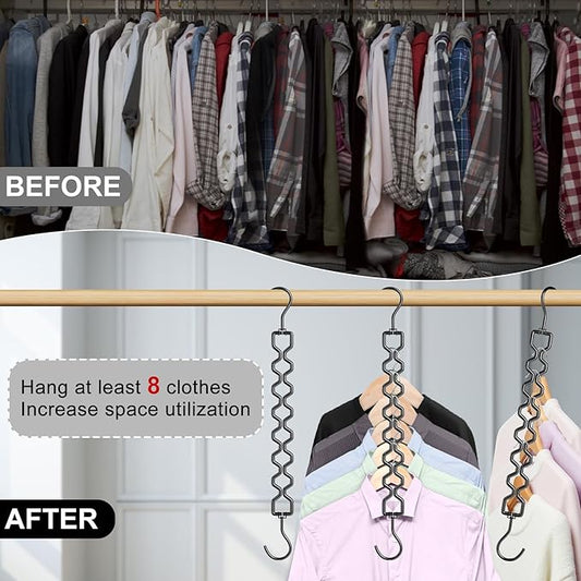 12 Pack Space Saving Hangers for Clothes, Heavy Duty 30Lbs Capacity Magic Collapsible Clothes Space Saver Metal Hanger Organizer with 360° Swivel Hook, Closet Organizers Dorm Room Essentials Black