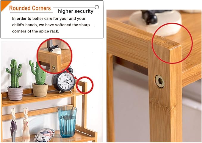 HYNAWIN Bamboo Spice Rack Kitchen Countertop Organizer Storage Shelves-3 Tier Standing Pantry Shelf with Adjustable Shelf