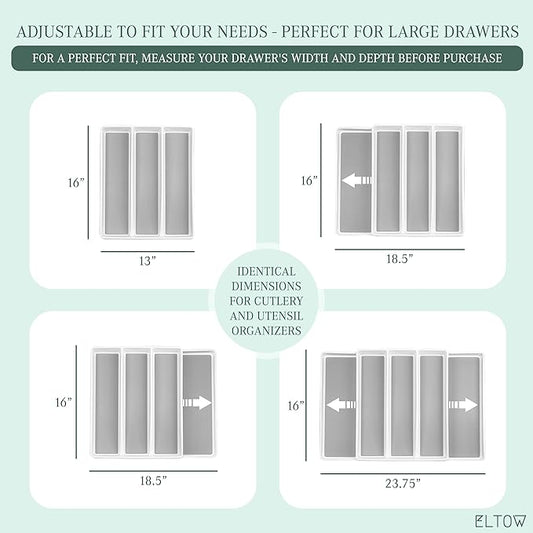 ELTOW Expandable Silverware Drawer Organizer & Utensil Tray Set, Non-Slip Kitchen Drawer Organizers and Storage, Kitchen Organization for Utensils, Cutlery, Office Supplies, Flatware Storage - White
