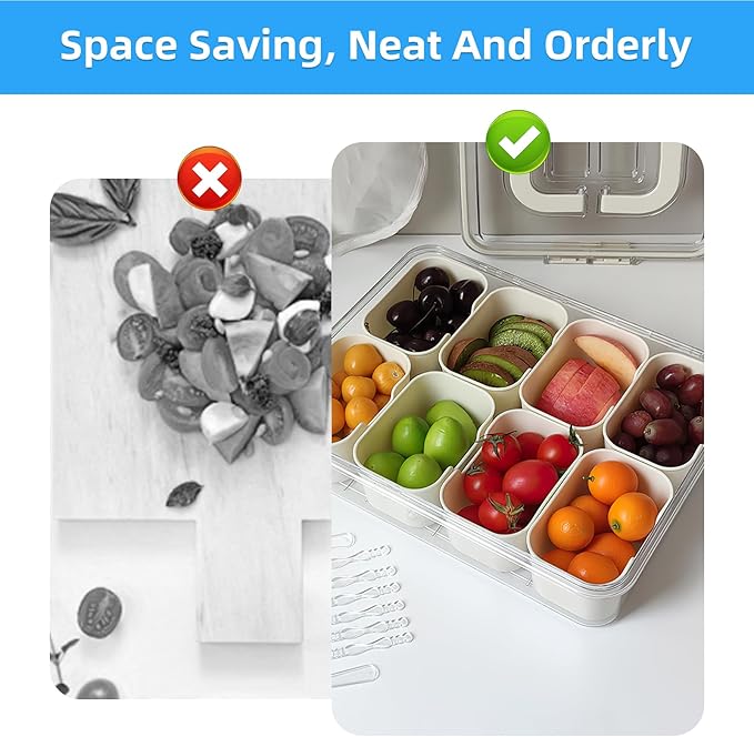 Picnic Parties Fruit Tray, Fridge Food Veggie Condiment Divided Serving Preservation Storage Containers, Kitchen Clear Snackle Box Candy Organizer with Lid Handle (1)