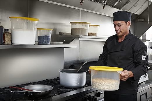 Rubbermaid Commercial Products Plastic Round Food Storage Container with Handle, 6 Quart, Clear, High Temperature Range Food Organization for Wet/Dry Food in Kitchen/Restaurants/Cafeteria, Pack of 12