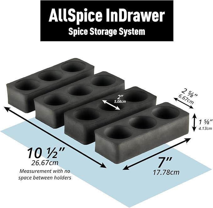 AllSpice InDrawer Spice Rack Organizer with Short Jars (12 3” Jars)
