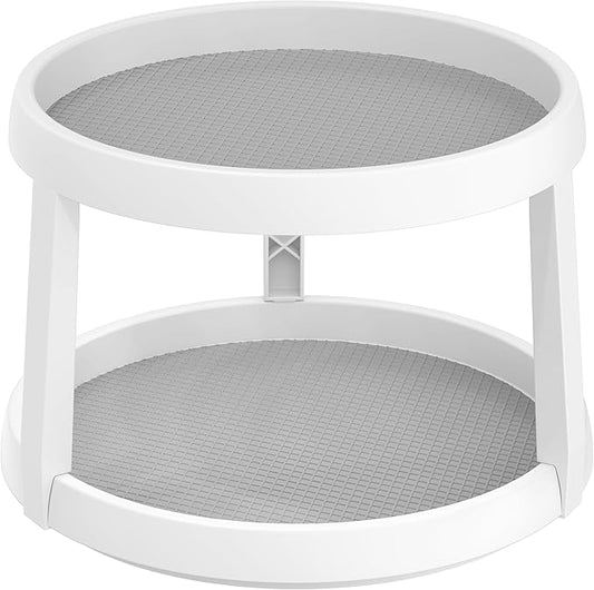 Simple Houseware 2-Tier 10-Inch Turntable Lazy Susan Spice Organizer, White/Gray