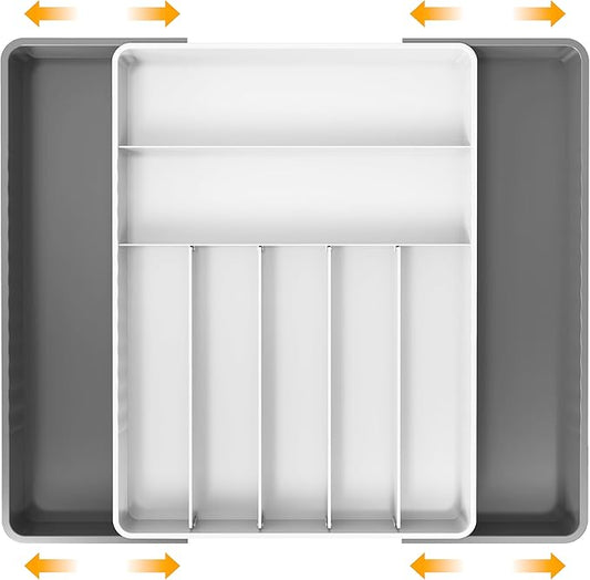 Simple Houseware Expandable Kitchen Drawer Flatware Organizer, Gray/White