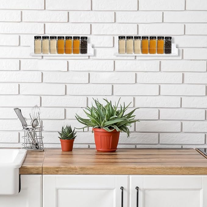 uxcell Acrylic Spice Rack Wall Mount, 4 Set Acrylic Spice Shelf Organizer, Hanging Seasoning Jar Storage Holder, Clear Display Rack for Kitchen Wall Cabinet Door