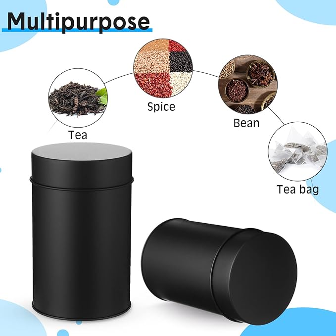Zopeal 6 Pack Metal Tea Tin Canister with Airtight Double Lids 16 oz Round Tin Can with Lid Double Sealed Small Kitchen Container for Loose Tea Storage Coffee Sugar Candy Herbs and Spices