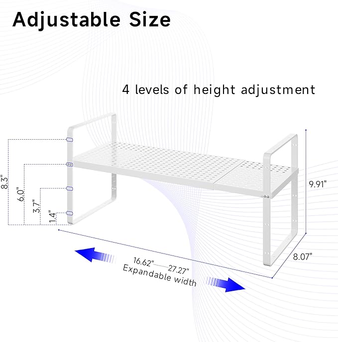 Cabinet Shelf Expandable Width for Pantry RV Desk Home Organization, White 2 Pack