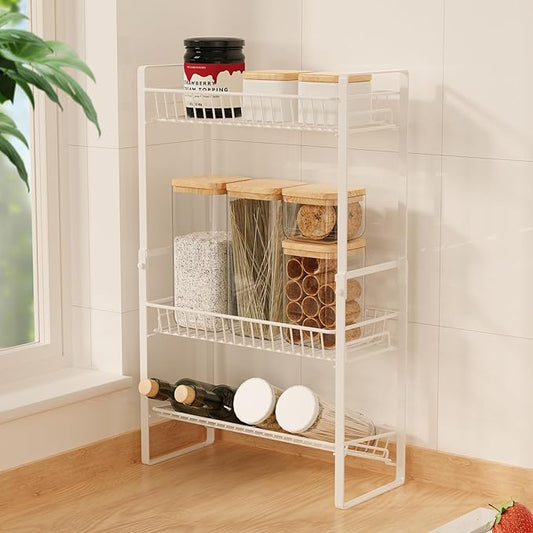 Countertop Spice Rack Slim 3 Tier Tall Seasoning Storage Rack Kitchen Spice Shelf Standing Rack Skincare Organiser