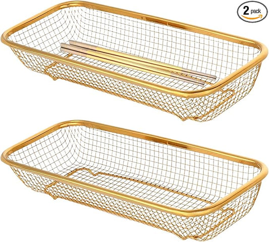2-Pack Gold Flatware Organizer - Sturdy Mesh Design, Dishwasher-Safe & Easy-Clean Utensil Holder, Silverware Container Drawer Storage