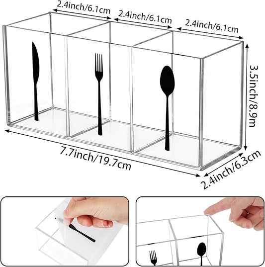 Clear Acrylic Cutlery Storage Organizer, Transparent Silverware Caddy 3 Section Tableware Plastic Holder for Kitchen Indoor Outdoor Decoration Supplies