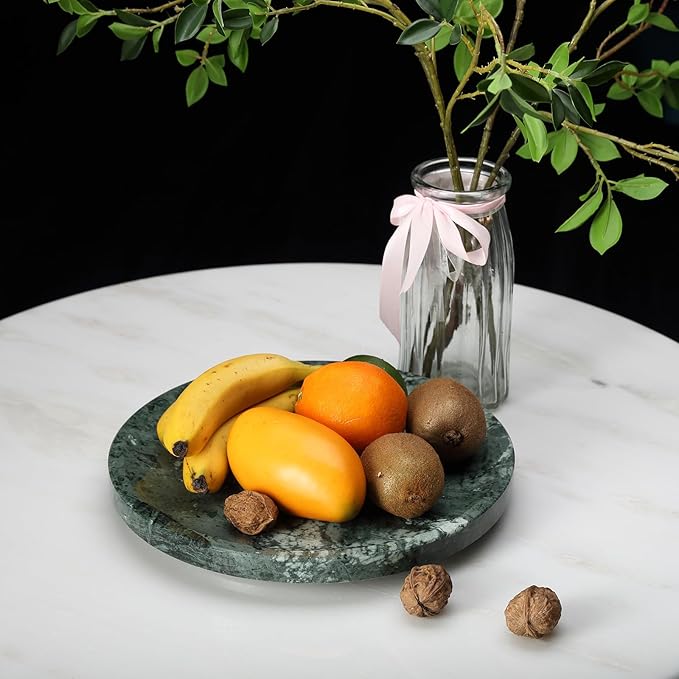 Marble Lazy Susan, 12in Lazy Susan Turntable Organizer for Cabinet Pantry Kitchen Countertop Fridge Bathroom Makeup Vanity Countertop, Detachable Lazy Susan for Table Top, Italian Green