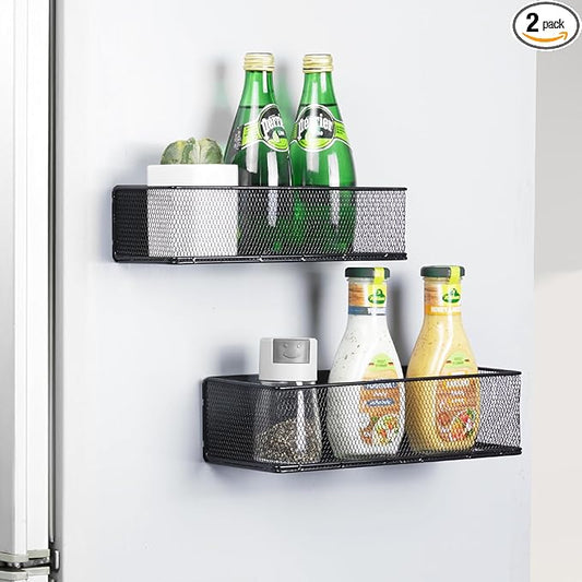 Magnetic Spice Rack for Refrigerator,2 Pack Magnetic Spice Rack for Kitchen Organization，Magnetic Spice Shelf Rack Organizer for Side of Refrigerator Fridge，Kitchen Storage Organizer,Black