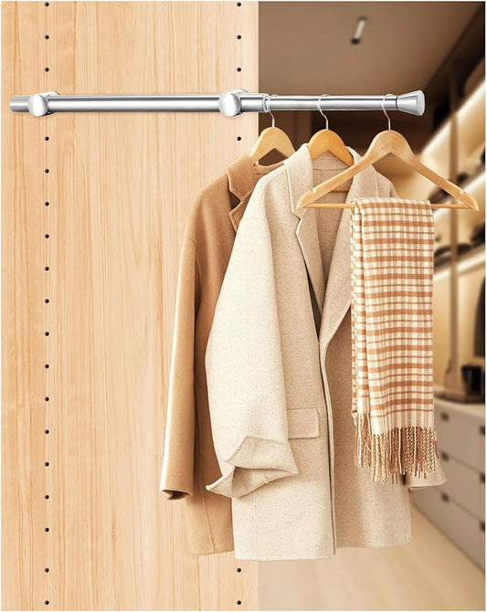 12" Pull-Out Valet Rod for Closet Organization, Add Extra Hanging Space 304 Stainless Steel Closet Rods, Space-Saving Design for Small Closets,Silver